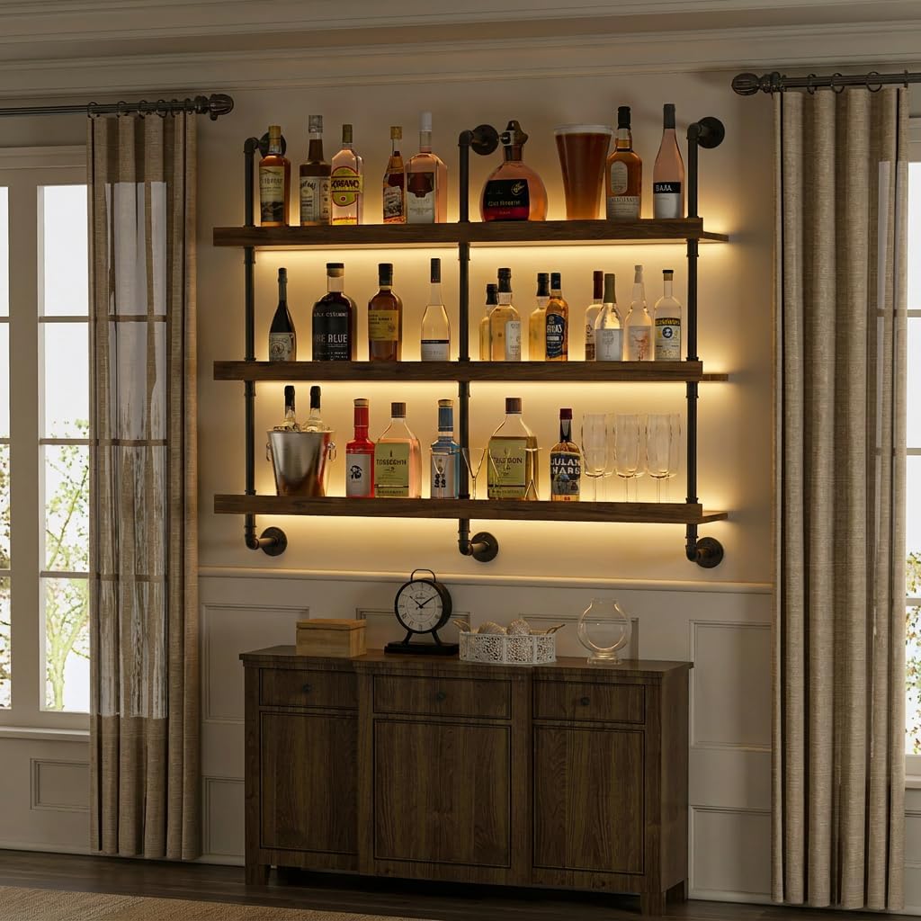 Wall Mounted Wine Rack With LE - Home Bar Shelf 评论和价格