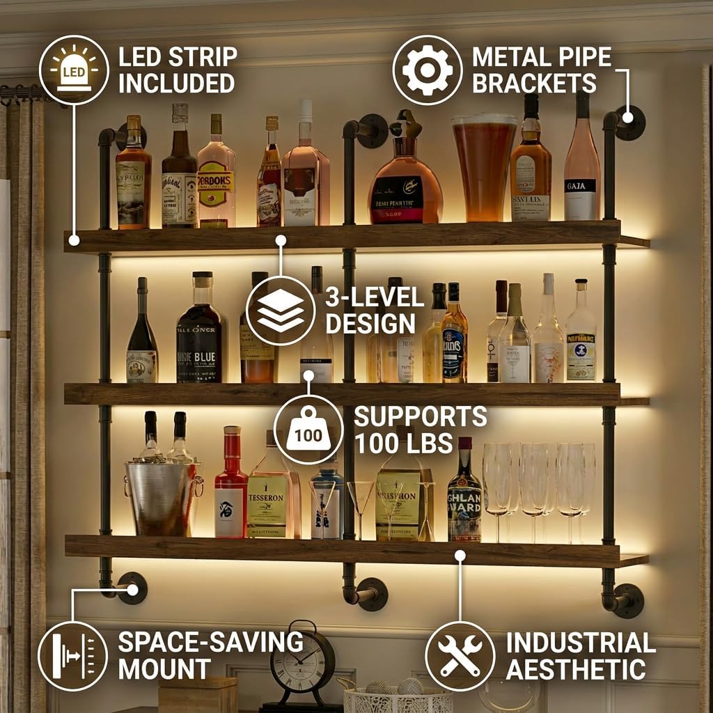Wall Mounted Wine Rack With LE - Home Bar Shelf 评论和价格