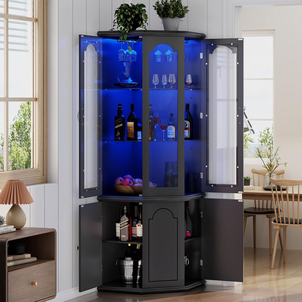 Illuminated Bar Cabinet with T - Home Bar And Cabinet 评论和价格