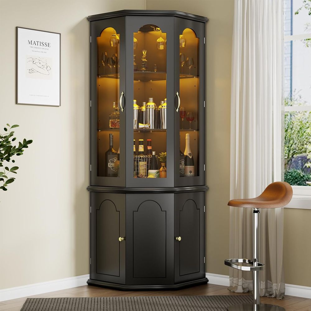 Illuminated Bar Cabinet with T - Home Bar And Cabinet 评论和价格